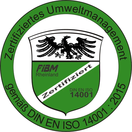Siegel: Zertifiziertes Umweltmanagement gemäß DIN EN ISO 14001:2015, FiBM Rheinland